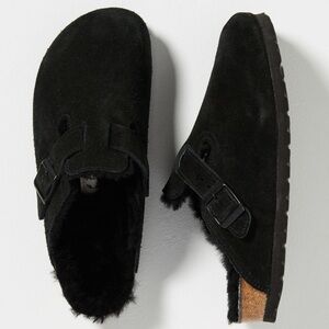 Birkenstock Black Suede Boston Shearling Lined Clogs